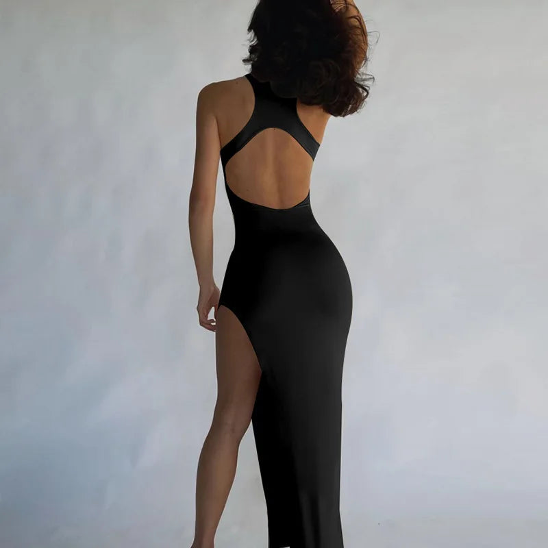 Y2K solid Sexy slit Club Party Night Wrap Bodycon Dress - MERGE.DAY.1.FREESTYLE