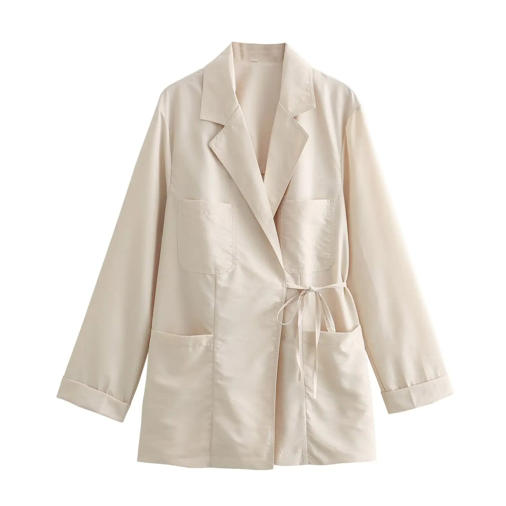 Women's New Coat Minimalist Pocket Decoration Double breasted Lace up Top - MERGE.DAY.1.FREESTYLE