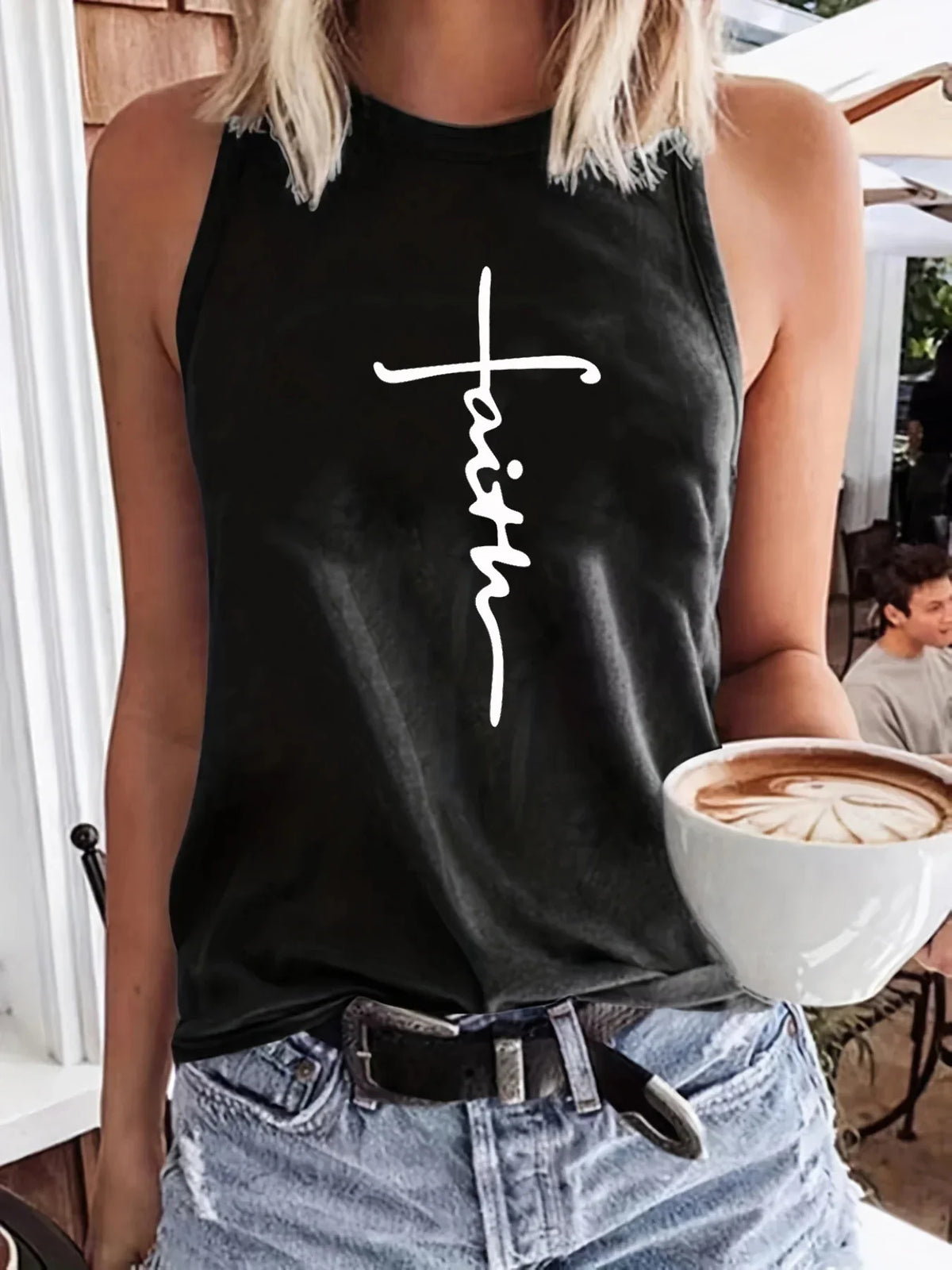 cross faith Print Large Sleeveless Loose Tank Top T-shirt - MERGE.DAY.1.FREESTYLE