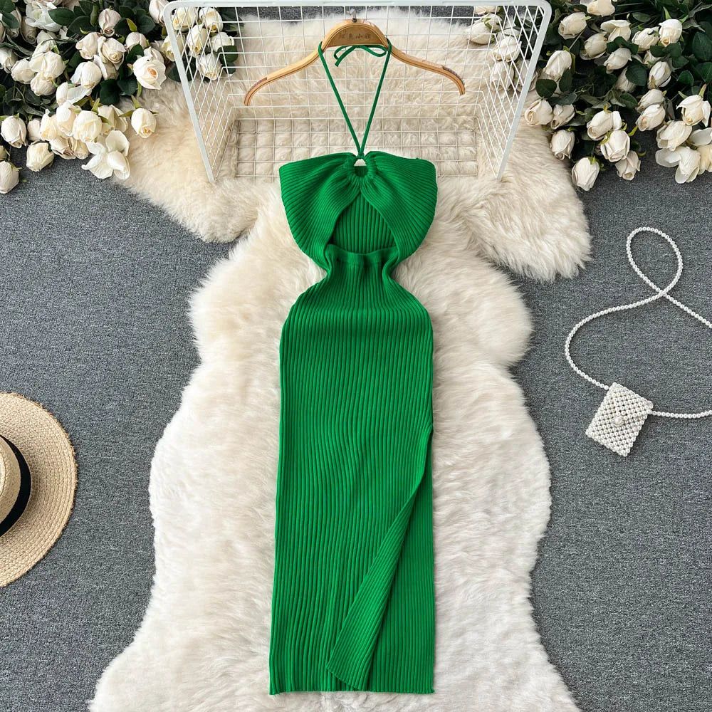 Chic Fashion Sexy Package Hips Split Knitted Summer Dress - MERGE.DAY.1.FREESTYLE