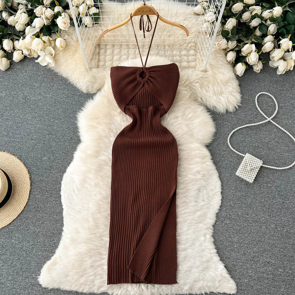 Chic Fashion Sexy Package Hips Split Knitted Summer Dress - MERGE.DAY.1.FREESTYLE