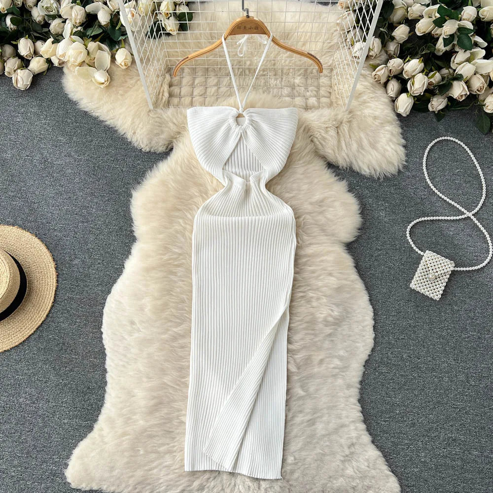 Chic Fashion Sexy Package Hips Split Knitted Summer Dress - MERGE.DAY.1.FREESTYLE