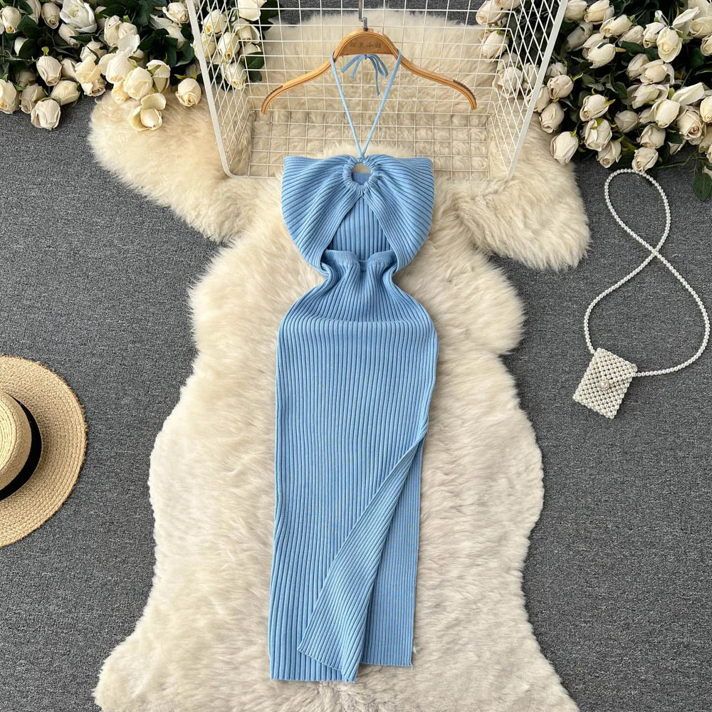 Chic Fashion Sexy Package Hips Split Knitted Summer Dress - MERGE.DAY.1.FREESTYLE