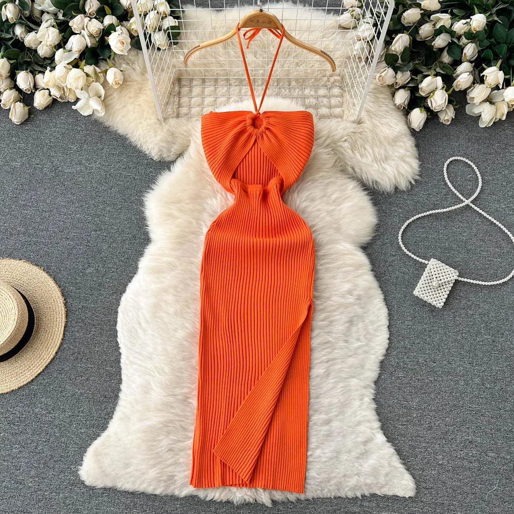 Chic Fashion Sexy Package Hips Split Knitted Summer Dress - MERGE.DAY.1.FREESTYLE