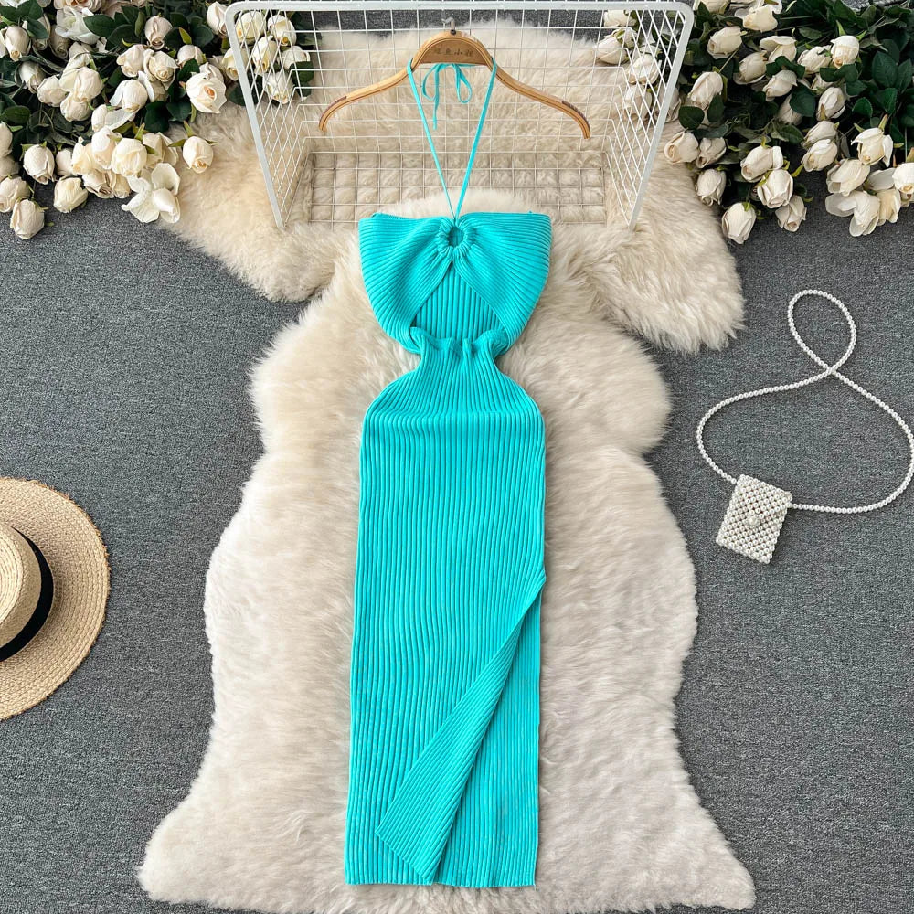 Chic Fashion Sexy Package Hips Split Knitted Summer Dress - MERGE.DAY.1.FREESTYLE