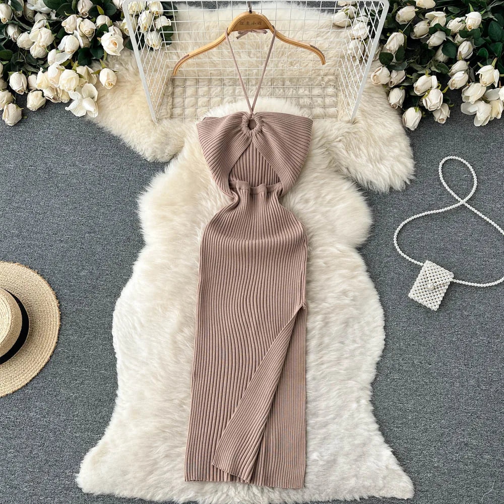 Chic Fashion Sexy Package Hips Split Knitted Summer Dress - MERGE.DAY.1.FREESTYLE
