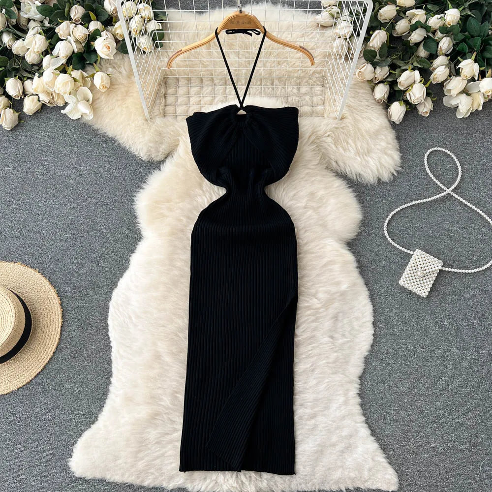 Chic Fashion Sexy Package Hips Split Knitted Summer Dress - MERGE.DAY.1.FREESTYLE