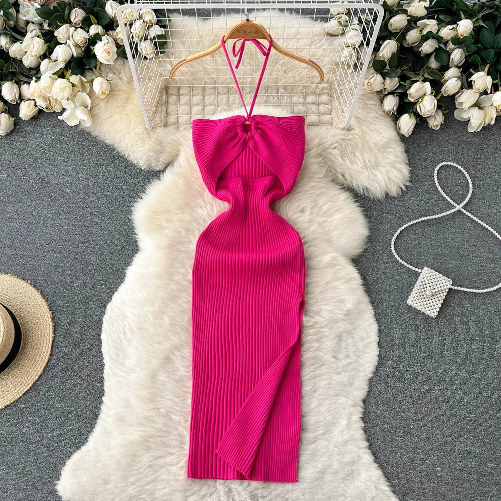 Chic Fashion Sexy Package Hips Split Knitted Summer Dress - MERGE.DAY.1.FREESTYLE