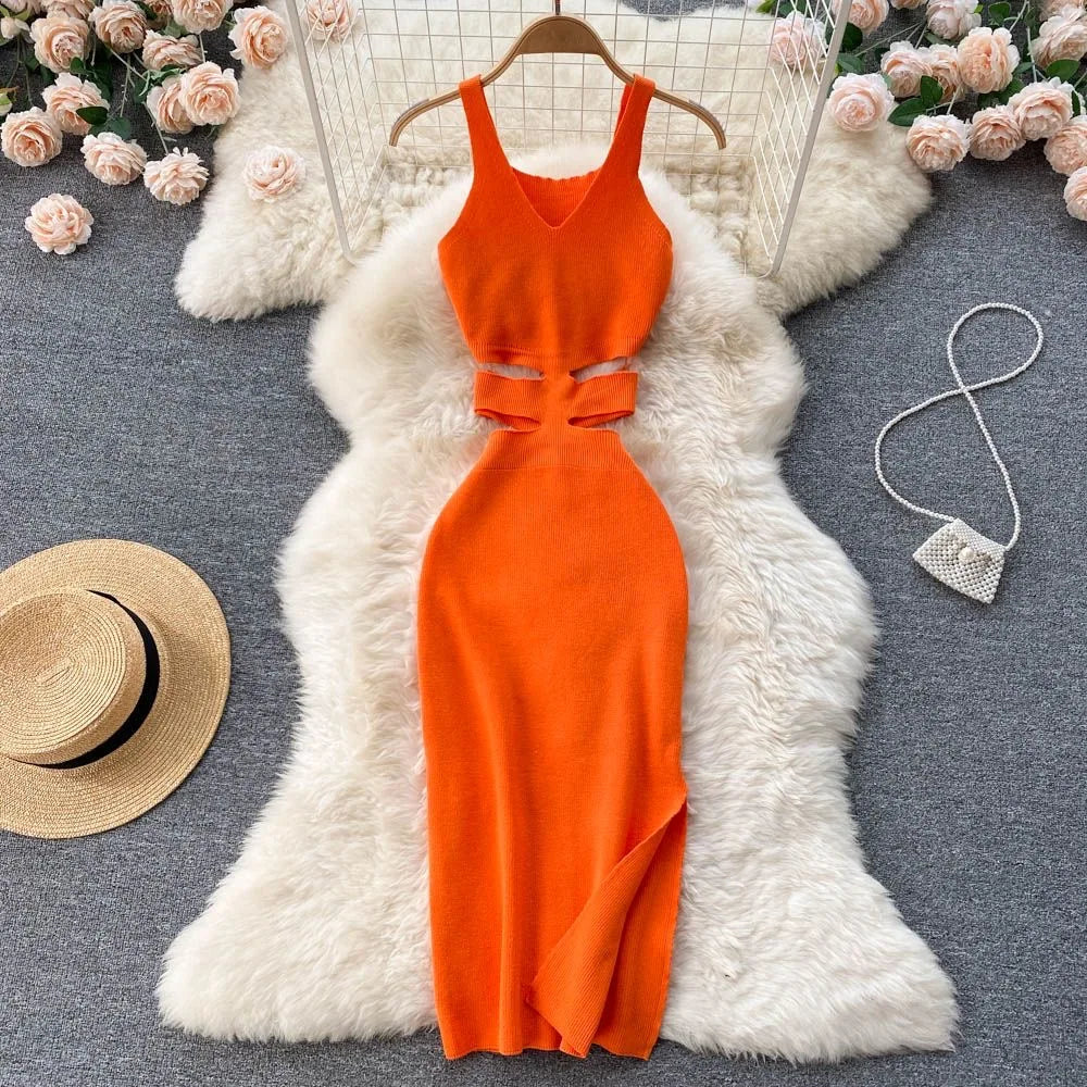 Dress Sexy Cut Out Waist Package Hips Split Bodycon Dress Vestidos Sundress - MERGE.DAY.1.FREESTYLE