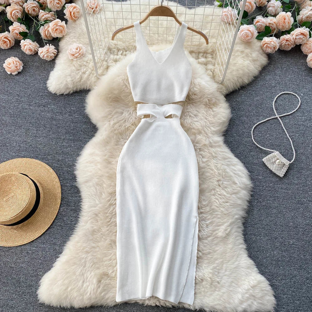 Dress Sexy Cut Out Waist Package Hips Split Bodycon Dress Vestidos Sundress - MERGE.DAY.1.FREESTYLE