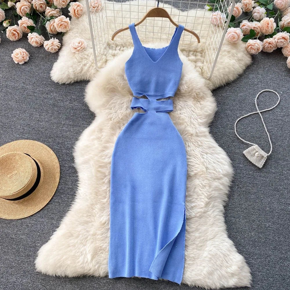 Dress Sexy Cut Out Waist Package Hips Split Bodycon Dress Vestidos Sundress - MERGE.DAY.1.FREESTYLE
