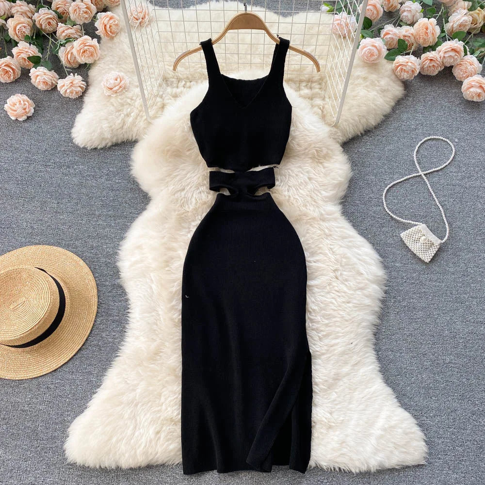 Dress Sexy Cut Out Waist Package Hips Split Bodycon Dress Vestidos Sundress - MERGE.DAY.1.FREESTYLE