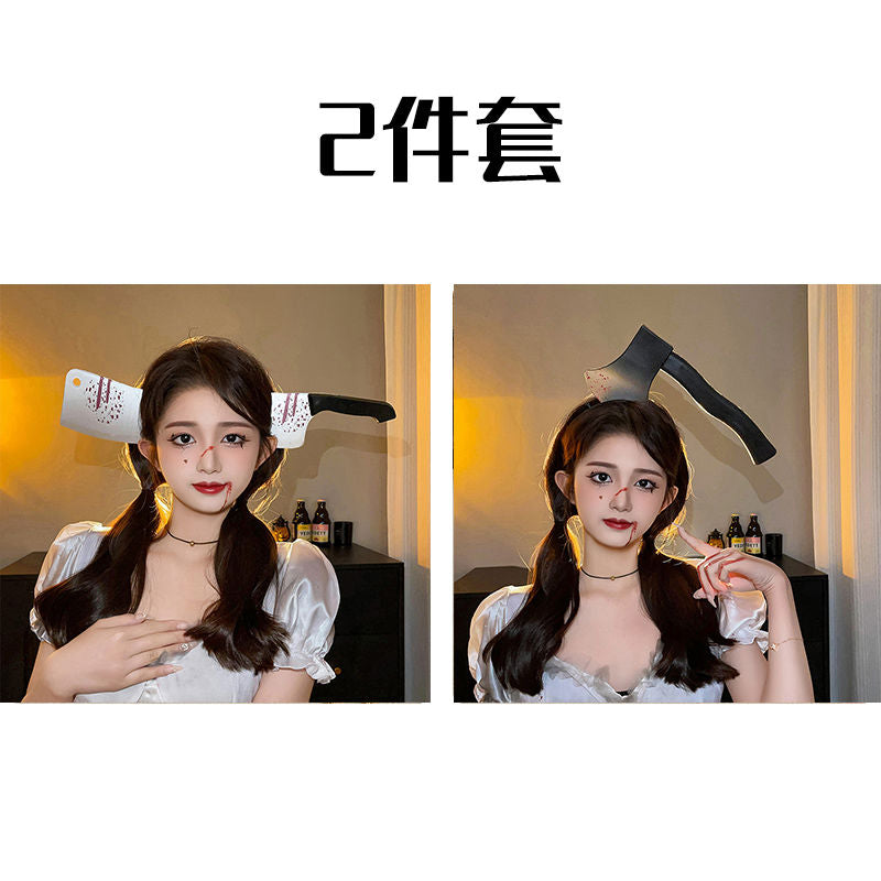 Halloween weird, scary headdress, headband, kitchen knife, wrench, axe, syringe - MERGE.DAY.1.FREESTYLE
