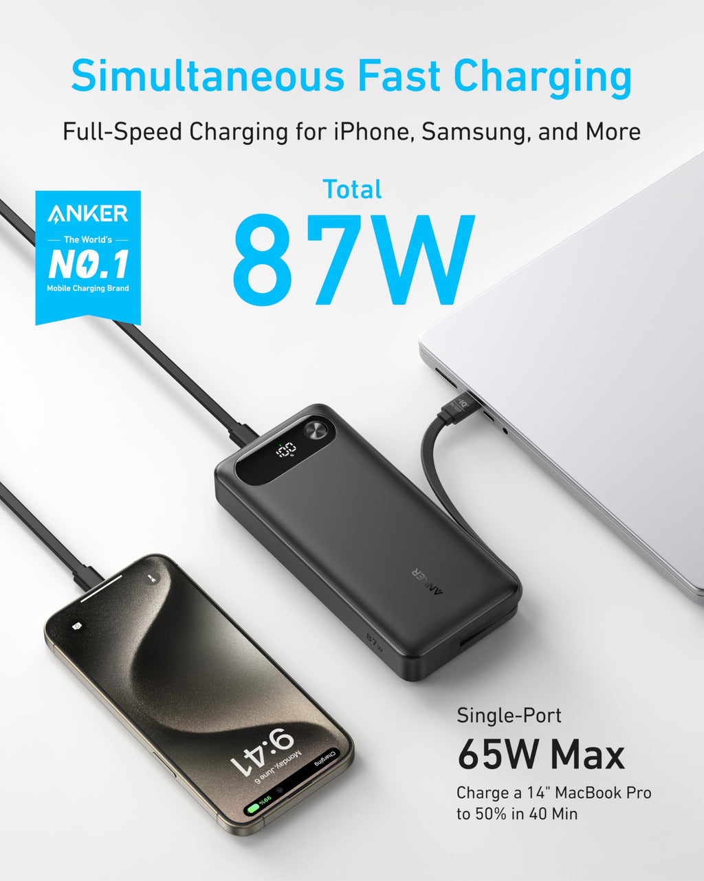 Anker Power Bank (20K, 87W, Built-In USB-C Cable) - MERGE.DAY.1.FREESTYLE