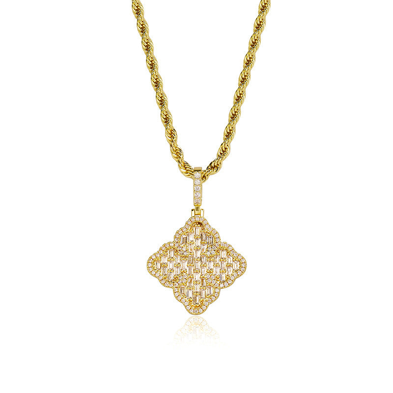 Full-diamond zircon four-leaf clover necklace - MERGE.DAY.1.FREESTYLE