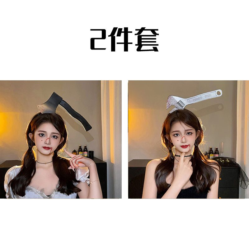 Halloween weird, scary headdress, headband, kitchen knife, wrench, axe, syringe - MERGE.DAY.1.FREESTYLE