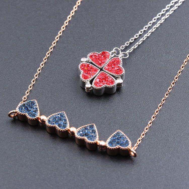Foldable Magnetic Button Four Heart Leaf Clover Necklace - MERGE.DAY.1.FREESTYLE