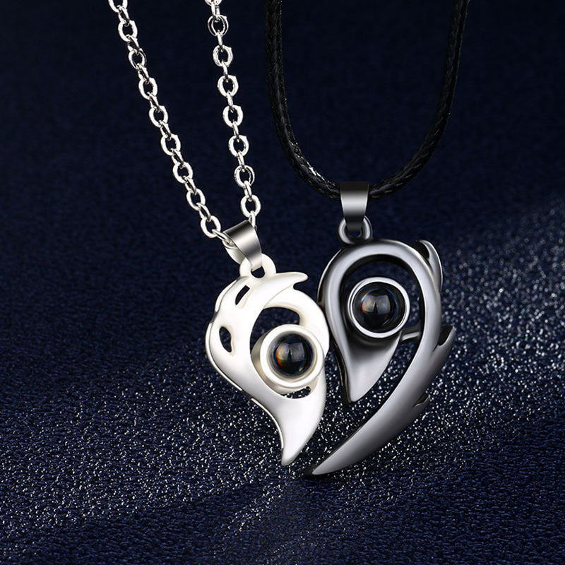 2PCS/set matching necklaces for couples 100 Languages I Love You Lovers Heart Magnetic relationship Necklace - MERGE.DAY.1.FREESTYLE