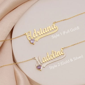14K Gold Personalized Birthstone Name Necklace Children pendant - MERGE.DAY.1.FREESTYLE
