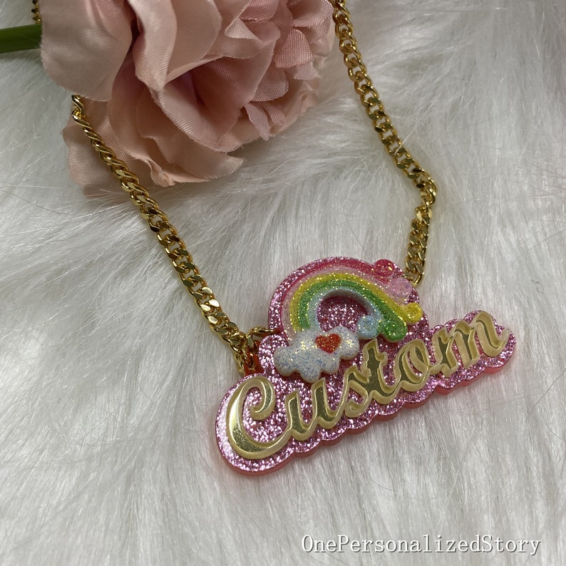Personalized Rainbow Acrylic Name Necklace For Kids - MERGE.DAY.1.FREESTYLE
