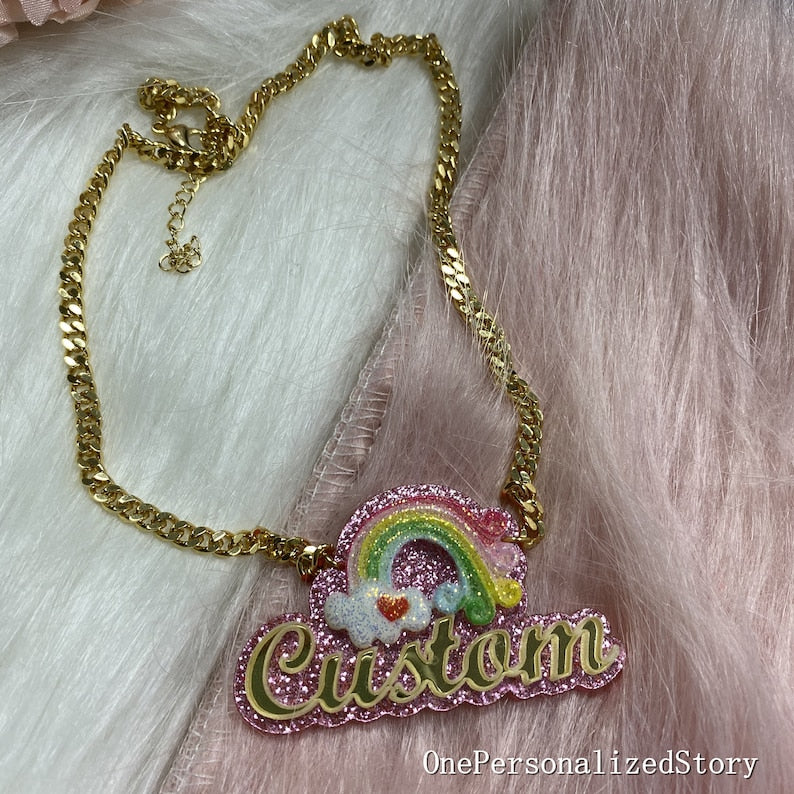 Personalized Rainbow Acrylic Name Necklace For Kids - MERGE.DAY.1.FREESTYLE