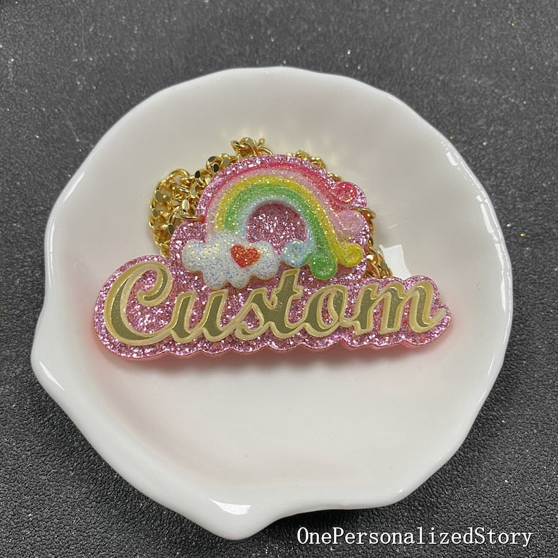 Personalized Rainbow Acrylic Name Necklace For Kids - MERGE.DAY.1.FREESTYLE