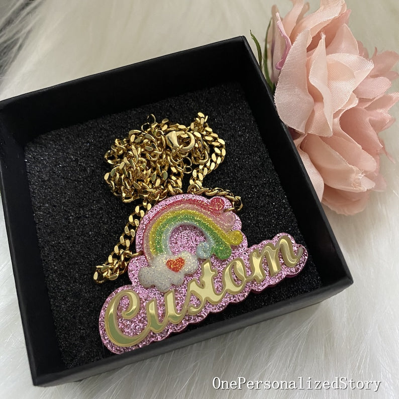 Personalized Rainbow Acrylic Name Necklace For Kids - MERGE.DAY.1.FREESTYLE