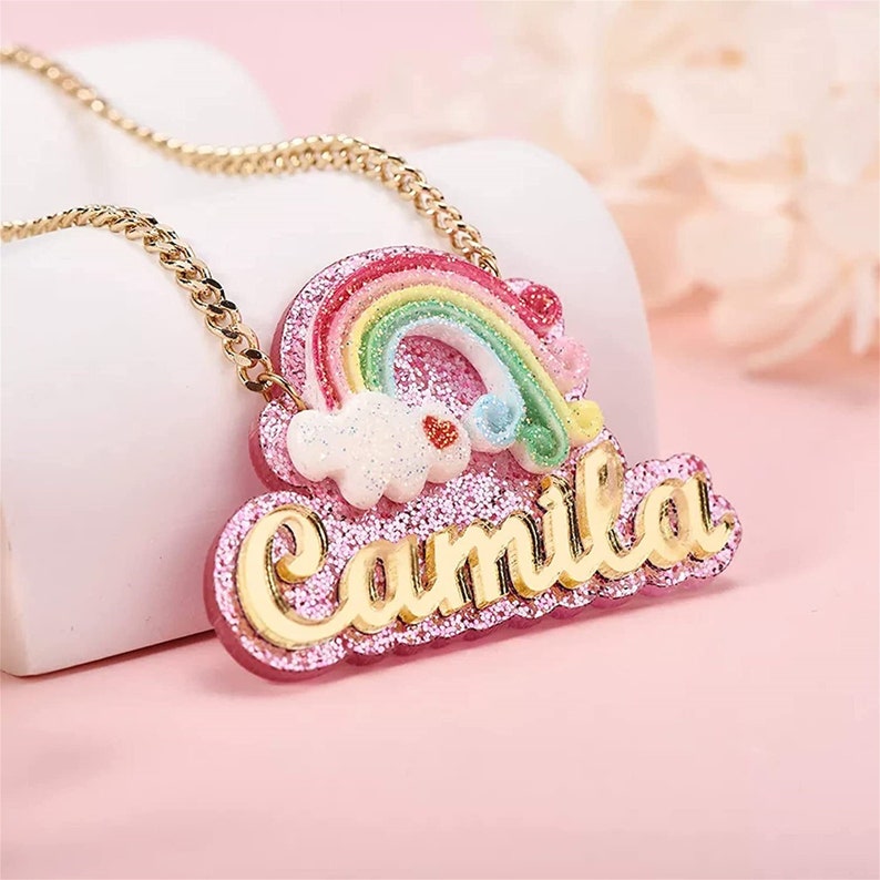 Personalized Rainbow Acrylic Name Necklace For Kids - MERGE.DAY.1.FREESTYLE