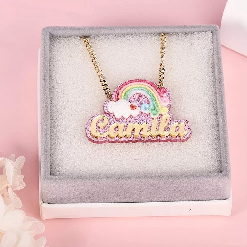 Personalized Rainbow Acrylic Name Necklace For Kids - MERGE.DAY.1.FREESTYLE
