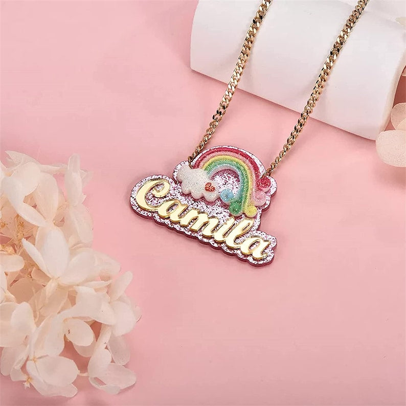 Personalized Rainbow Acrylic Name Necklace For Kids - MERGE.DAY.1.FREESTYLE