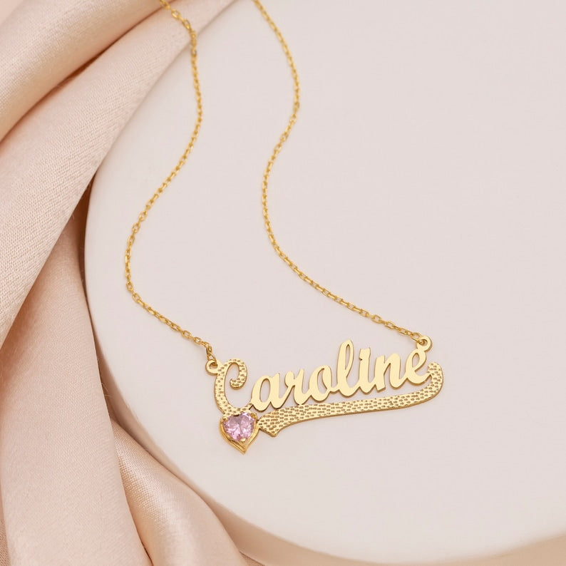 14K Gold Personalized Birthstone Name Necklace Children pendant - MERGE.DAY.1.FREESTYLE