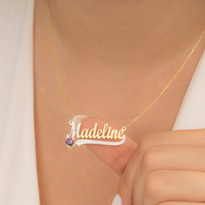 14K Gold Personalized Birthstone Name Necklace Children pendant - MERGE.DAY.1.FREESTYLE