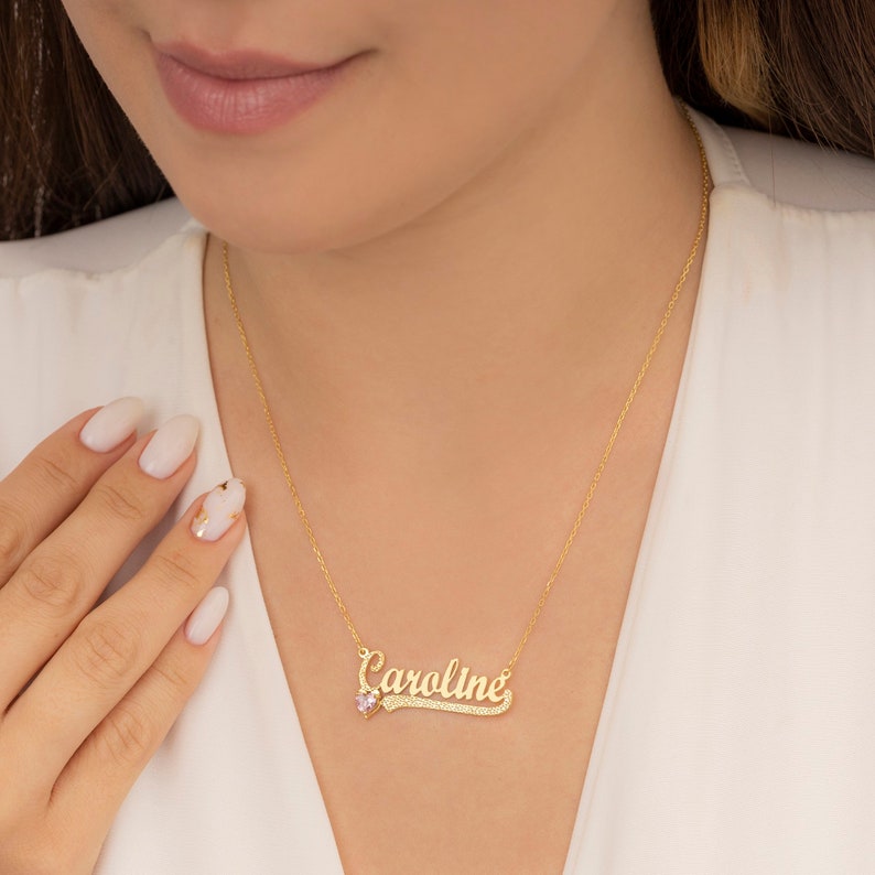 14K Gold Personalized Birthstone Name Necklace Children pendant - MERGE.DAY.1.FREESTYLE