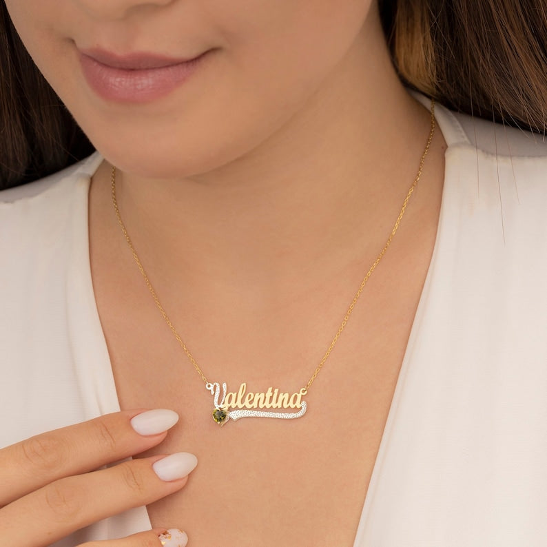 14K Gold Personalized Birthstone Name Necklace Children pendant - MERGE.DAY.1.FREESTYLE