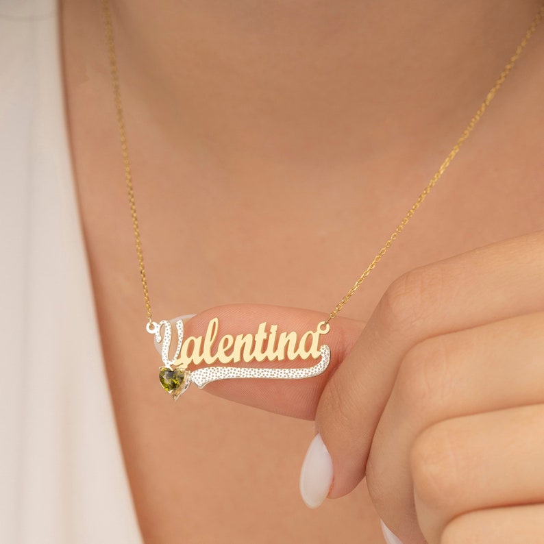 14K Gold Personalized Birthstone Name Necklace Children pendant - MERGE.DAY.1.FREESTYLE