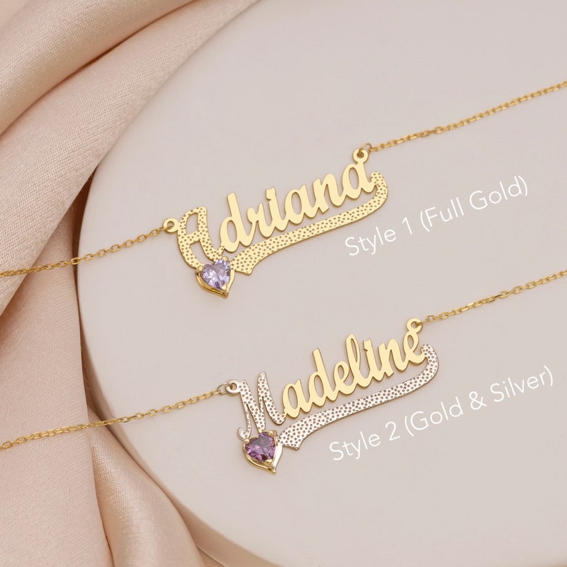 14K Gold Personalized Birthstone Name Necklace Children pendant - MERGE.DAY.1.FREESTYLE