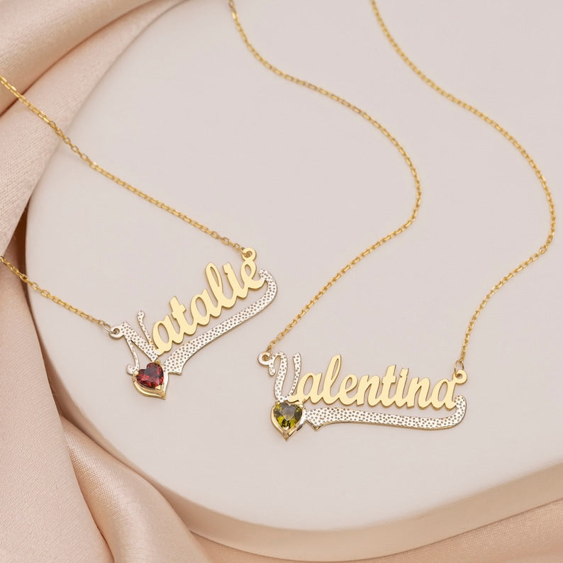 14K Gold Personalized Birthstone Name Necklace Children pendant - MERGE.DAY.1.FREESTYLE