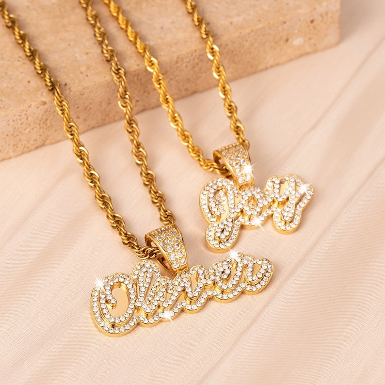 Diamond Name Nameplate Necklace Bling Crystal Personalized Necklace - MERGE.DAY.1.FREESTYLE