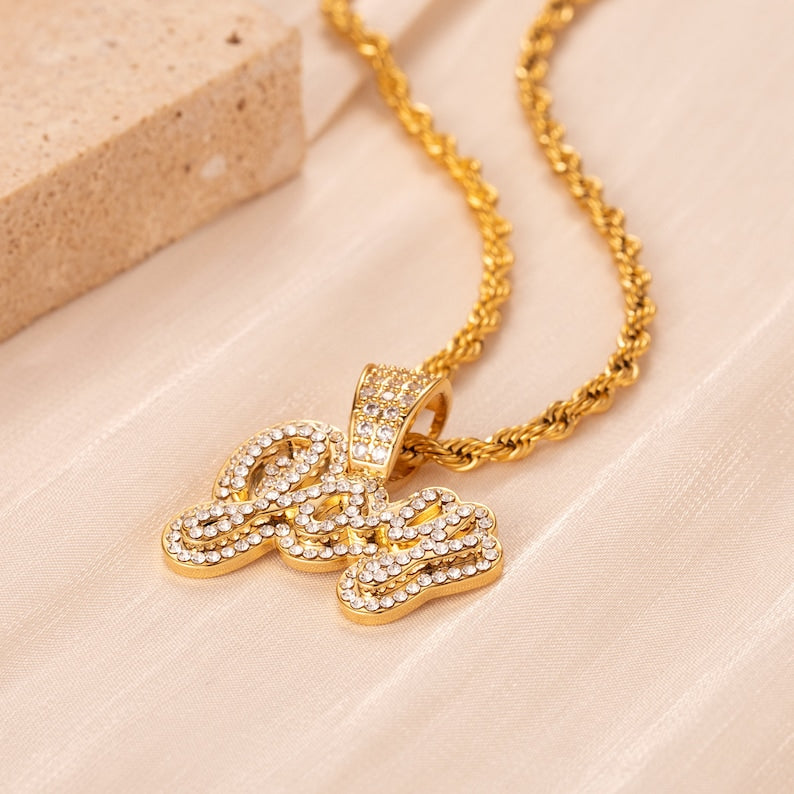 Diamond Name Nameplate Necklace Bling Crystal Personalized Necklace - MERGE.DAY.1.FREESTYLE