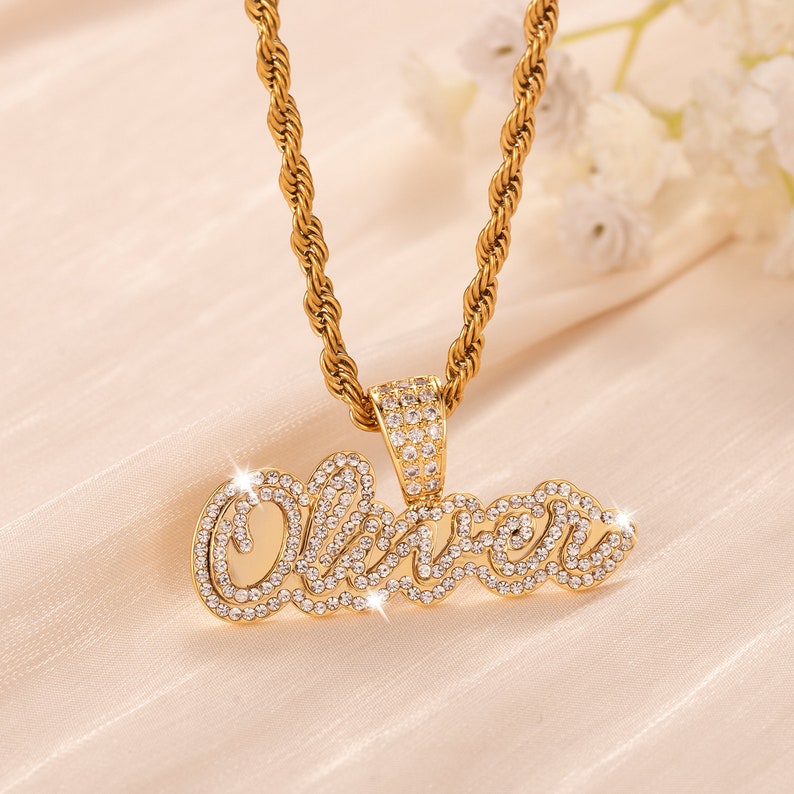 Diamond Name Nameplate Necklace Bling Crystal Personalized Necklace - MERGE.DAY.1.FREESTYLE