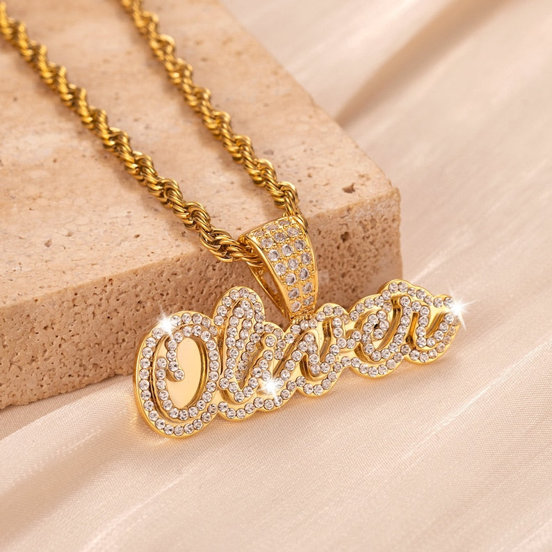 Diamond Name Nameplate Necklace Bling Crystal Personalized Necklace - MERGE.DAY.1.FREESTYLE