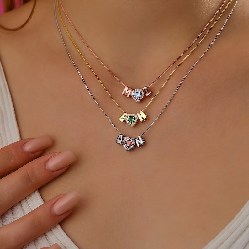 3D Letter Birthstone Bubble Necklace - MERGE.DAY.1.FREESTYLE