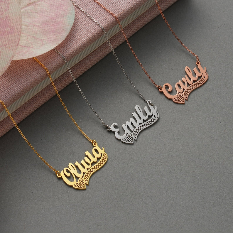 Heart and Name Necklace Personalised Engraaved pendant - MERGE.DAY.1.FREESTYLE