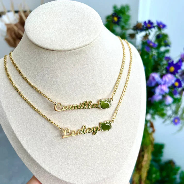 cut cat name necklace 14 karat gold name plates - MERGE.DAY.1.FREESTYLE