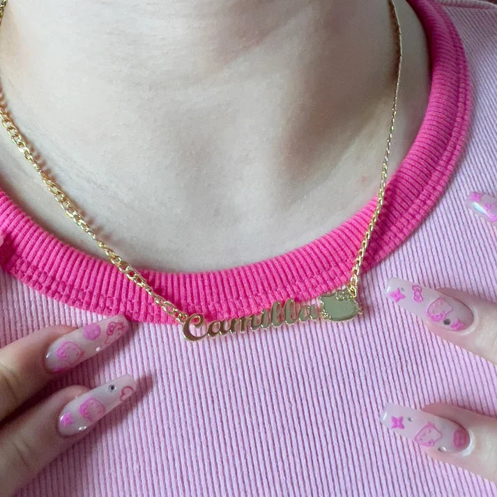 cut cat name necklace 14 karat gold name plates - MERGE.DAY.1.FREESTYLE