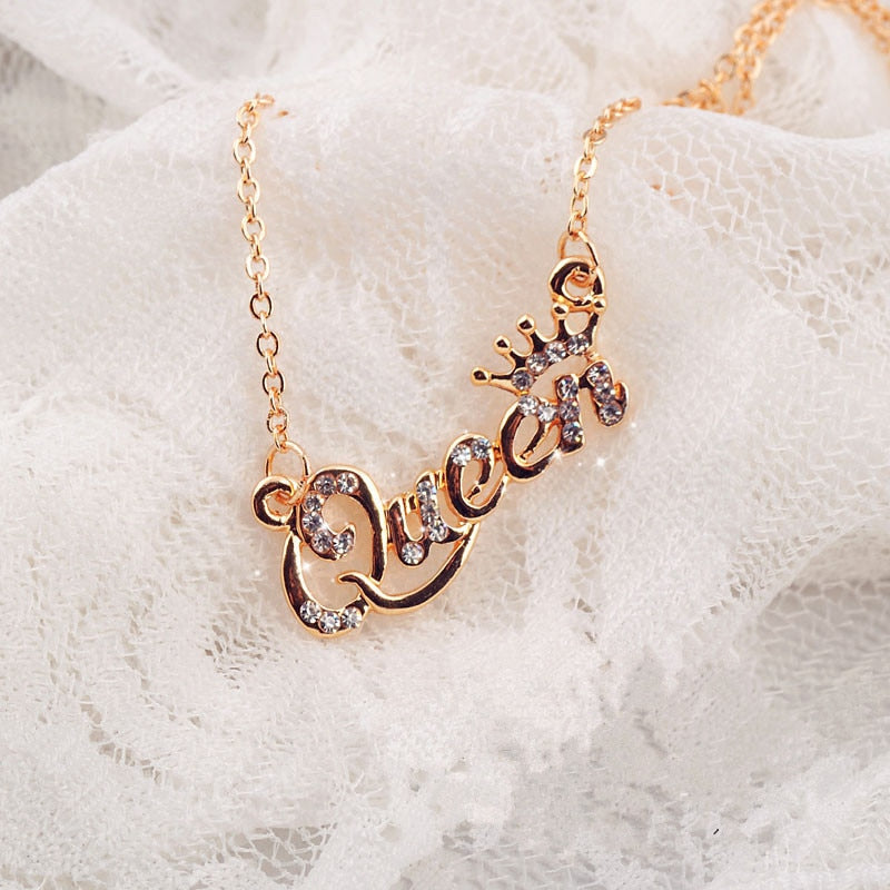 Luxury Gold-Color Queen Crown Chain Necklace Crystal Necklace Women Birthday Present Gifts - MERGE.DAY.1.FREESTYLE