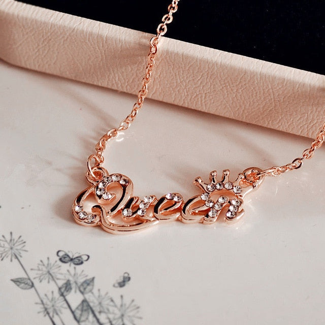 Luxury Gold-Color Queen Crown Chain Necklace Crystal Necklace Women Birthday Present Gifts - MERGE.DAY.1.FREESTYLE