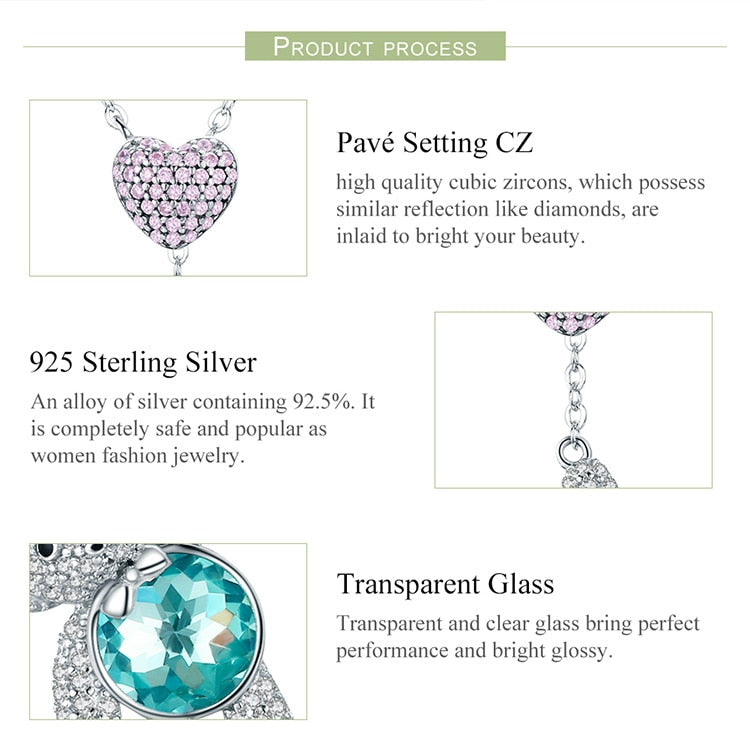 Sterling Silver Pink Heart And Cute Bear Pendant Necklaces for Valentine's birthday gift - MERGE.DAY.1.FREESTYLE