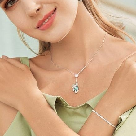 Sterling Silver Pink Heart And Cute Bear Pendant Necklaces for Valentine's birthday gift - MERGE.DAY.1.FREESTYLE