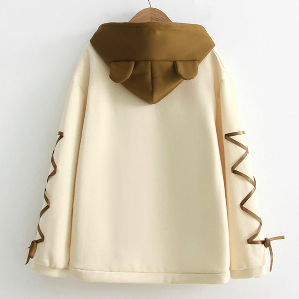 Bear Cap Hoodies Sweatshirt Top Womens Long Sleeve Cute Sweat Hooded Jumper - MERGE.DAY.1.FREESTYLE
